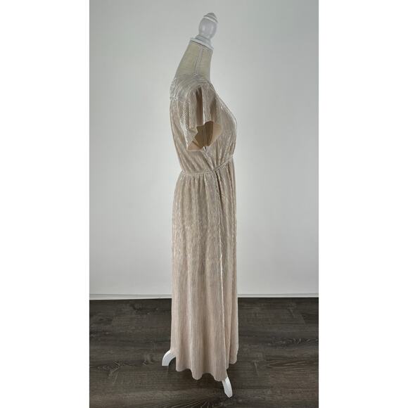 See And Be Seen Metallic Pleat Maxi Dress Womens Small Short Sleeve Gown Gold - Picture 6 of 13